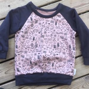 Sweat Raglan vieux rose et anthracite imprime tatoo old school