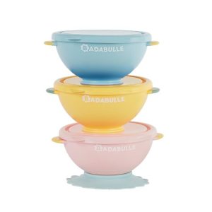 Badabulle Lot de 3 Bols Antidérapants avec Couvercles – 330ml