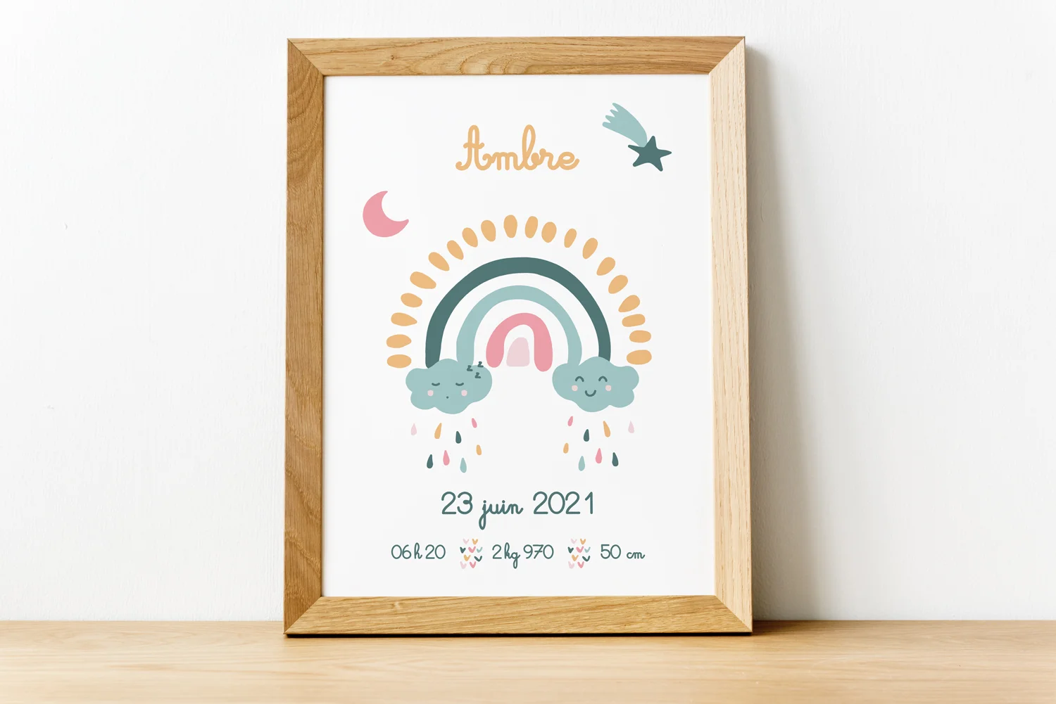 Affiche naissance Arc-en-Ciel fille – Ambre – Image 2
