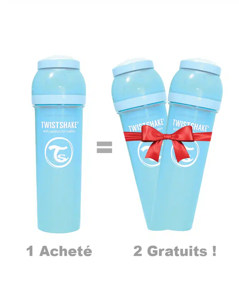 Offre : 1 Biberon Anti-Colique Twistshake 330ml – Bleu = 2 Gratuits