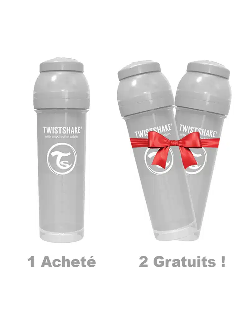 Offre : 1 Biberon Anti-Colique Twistshake 330ml – Gris = 2 Gratuits