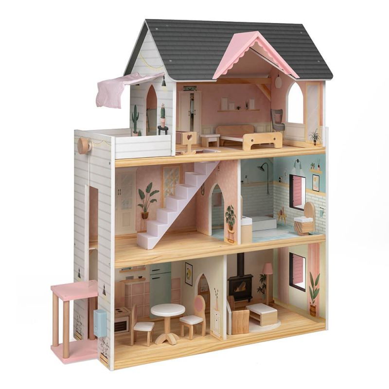 Eurekakids – Maison de poupée pastel en bois 3Ans+
