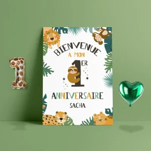 Bienvenue à mon premier anniversaire – Thème : Safari Jungle