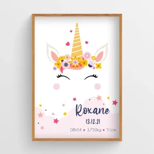 Affiche naissance Licorne – Roxane
