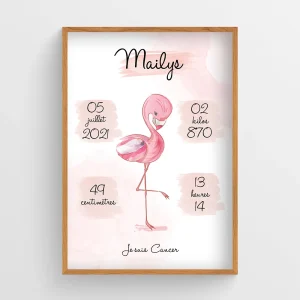 Affiche naissance Flamant rose – Mailys