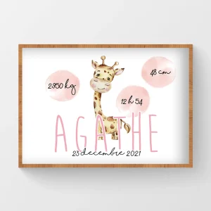 Affiche naissance aquarelle Girafe – Agathe