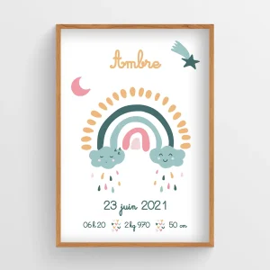 Affiche naissance Arc-en-Ciel fille – Ambre