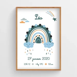 Affiche naissance Arc-en-Ciel garçon – Léo