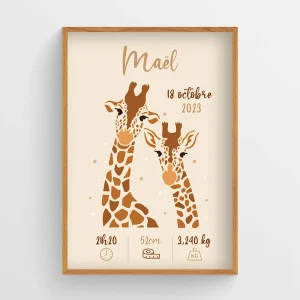 Affiche naissance Maman bébé Girafe – Maël