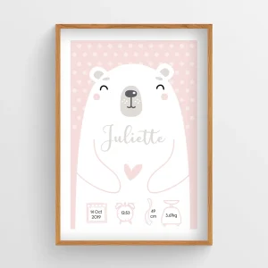 Affiche naissance Ourson Fille – Juliette