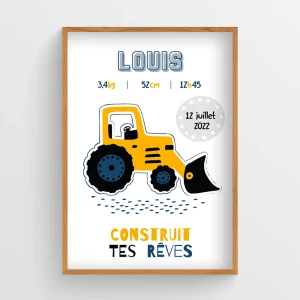 Affiche naissance Tractopelle – Louis