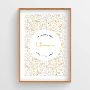 Affiche naissance Fleurs – Clémence