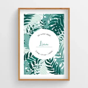 Affiche naissance Feuilles exotiques – Liam
