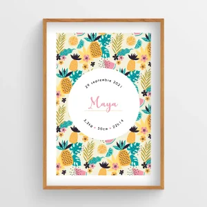 Affiche naissance Ananas et Feuilles – Maya