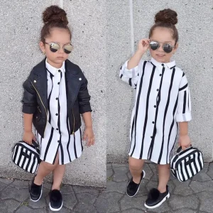Robe chemise A Rayures Pour Filles